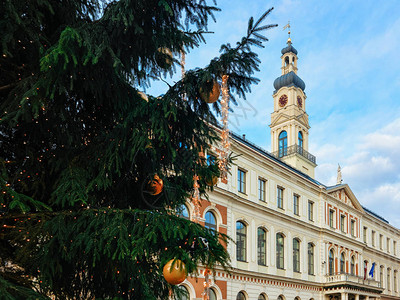 位于拉脱维亚冬季里加历史中心里加的里加市图片