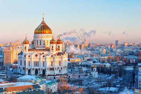 莫斯科市的鸟瞰图与基督救世主教堂在俄罗斯图片