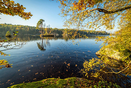 秋季美丽的秋季湖景图片
