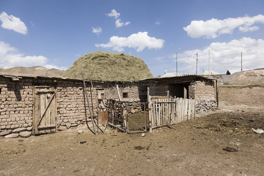 吉尔斯坦边境城镇萨里塔什的住宅在中亚帕米尔公路上与邻图片