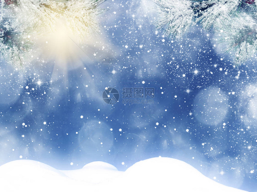 冬季圣诞节背景有雪绒枝图片