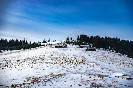 喀尔巴阡山脉冬季的山房图片