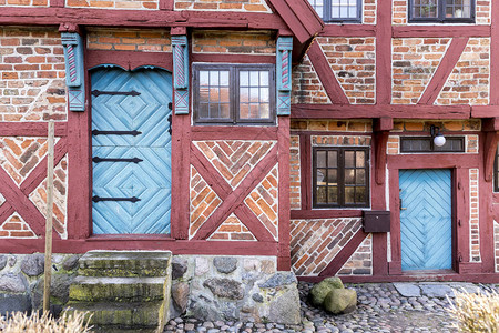 Skane县瑞典城市Ystad的旧建筑细节图片