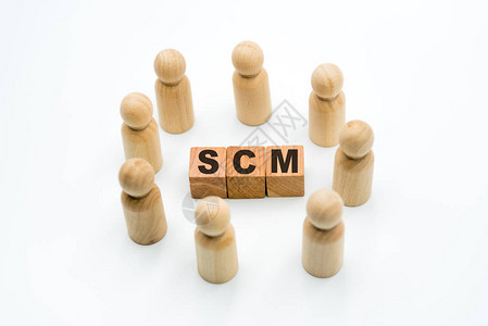 作为商业团队的Wooden数字环绕围缩略词SCM供应链管理的商业团队图片
