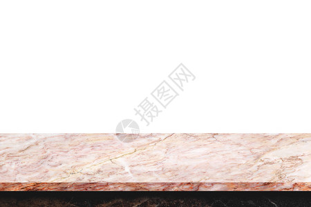 白色背景上天然大理石桌子的空顶图片
