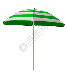 白色的绿条形海滩雨伞被隔离图片
