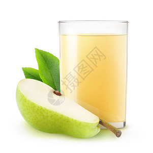 孤立的饮料玻璃杯梨汁和一块水果图片