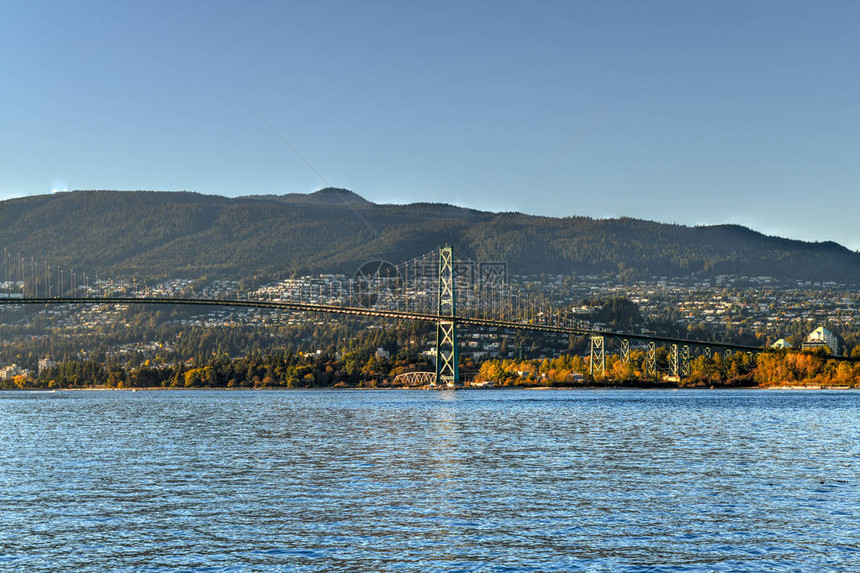 从加拿大温哥华的斯坦利公园看到的狮门大桥狮门大桥于1938年开通图片