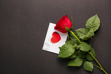 夜桌上美丽的玫瑰和卡片情人图片