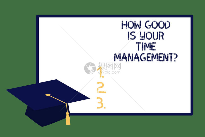 显示您的时间管理问题有多好的文字符号概念照片管理截止日期时间毕业帽与流苏学术者头图片