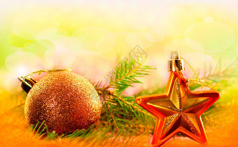 金色圣诞背景有新年装饰和星文字空背景图片