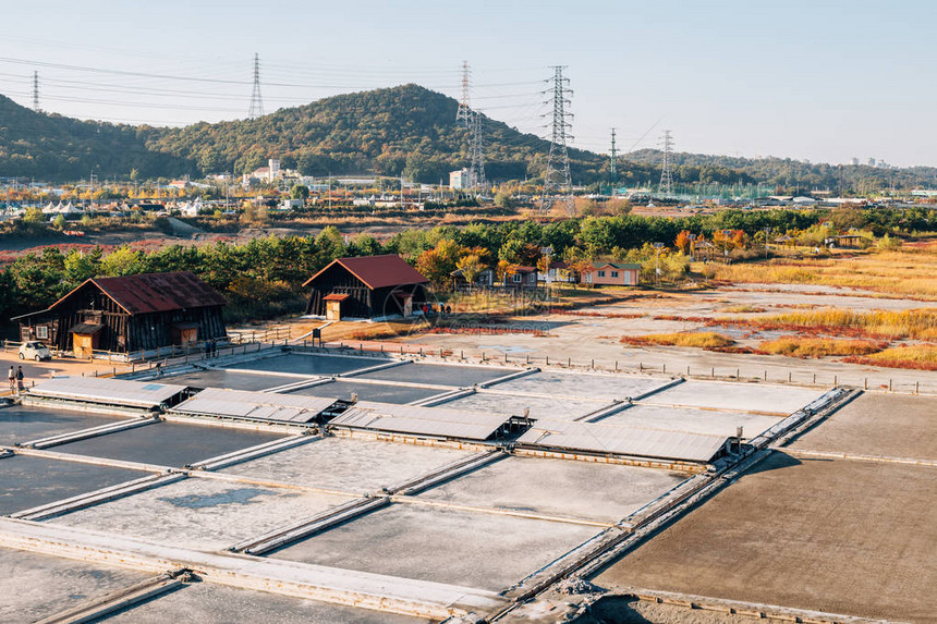 韩国仁川Sorae生态湿地公园的盐河图片