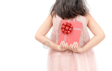 女孩背着红色礼物图片
