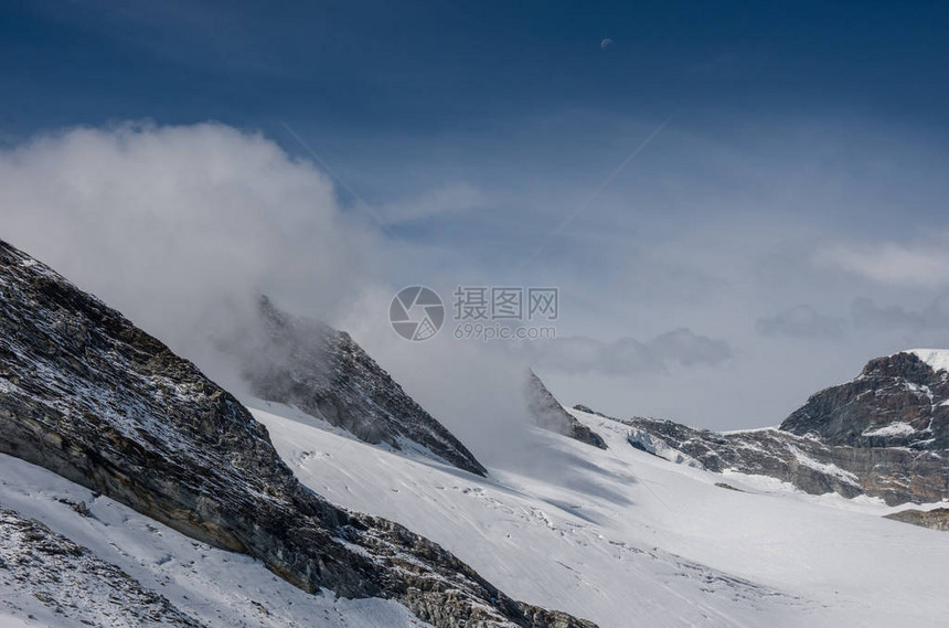 罗莎山丘的Seewjinengletscher冰川景观背景为施瓦图片