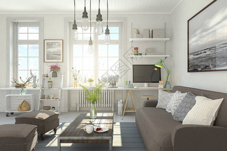 3d斯堪的纳维亚北欧公寓图片