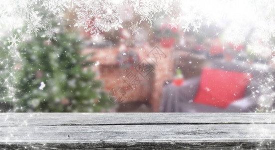 圣诞背景的空木桌背景图片