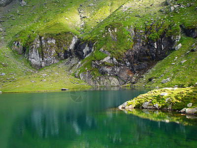湖水绿山图片