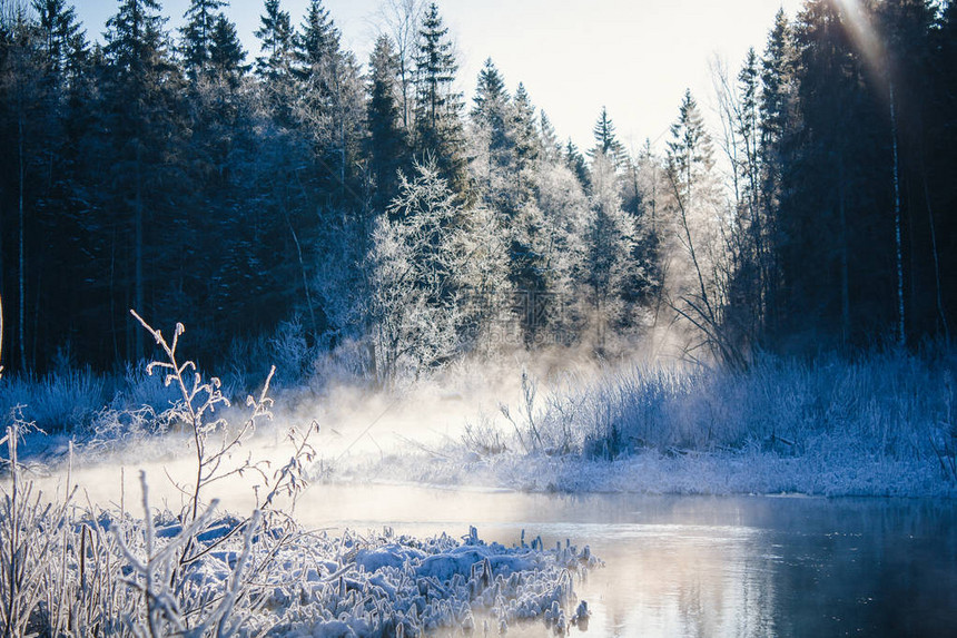 冬季公园景观与河流俄罗斯风景冬季图片