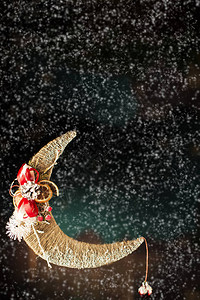 新年的垂直贺卡圣诞横幅月亮在下雪的黑暗背景上图片