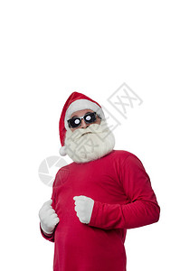 在白色背景上的圣诞老人戴着黑色眼镜的滑稽而现代的圣诞老人祝贺白图片