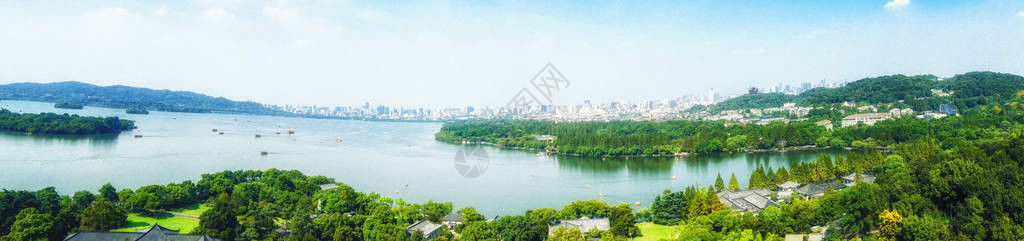 从雷峰塔俯瞰杭州的西湖西湖背景图片