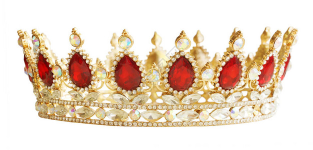 带有红色和白色钻石的皇冠公主的金头饰昂贵的首饰国王或后的装饰图片