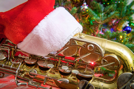 具有圣诞树背景的季节日音乐图片