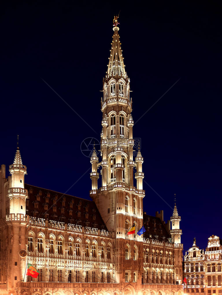 布鲁塞尔市政厅在晚上图片