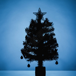 圣诞树剪影蓝色背景图片