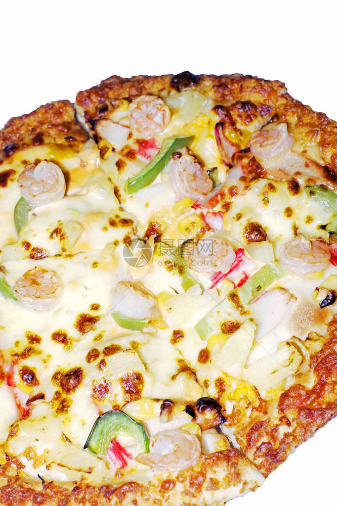 美味的披萨白色背景中的海鲜图片