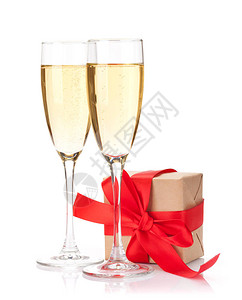 情人节礼物盒和香槟杯白种图片
