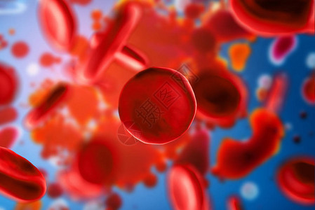 3d在蓝色背景的显微镜下显示红细胞红细胞特写科图片