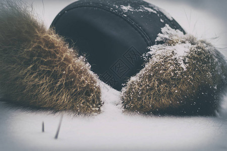 冬天的毛帽被雪覆盖第一场雪落下了必须图片
