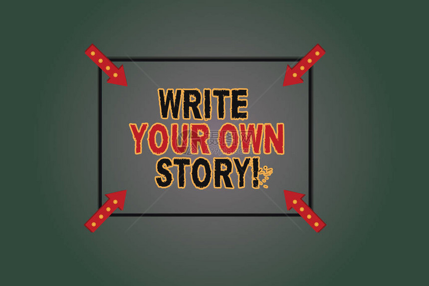 写下您自己的故事概念照片是用角箭头指向彩色背景展示命运和成功的广场大纲的作者NameWriteyourown图片