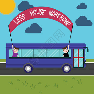 概念手写显示更少的房子更多的家商务照片展示有一个温暖舒适的地方与家人的爱一起生活校车里的两个孩子用背景图片