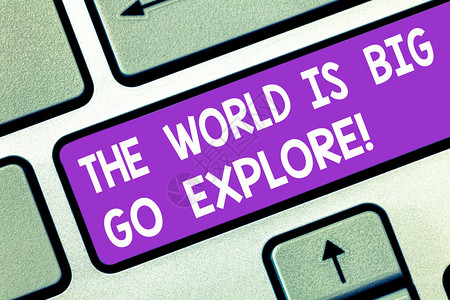 世界很大去看看文字书写文本世界很大去探索去冒险旅行的商业概念去旅行并发现键盘意图创建计算机消息背景