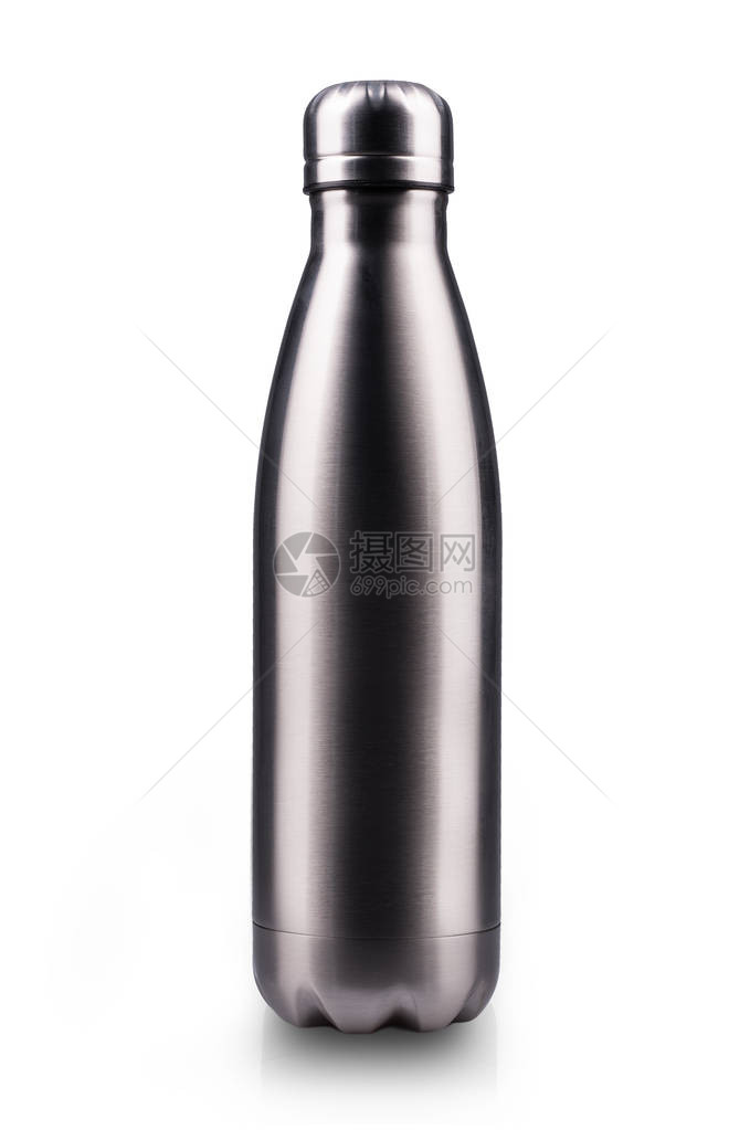 不锈钢热水瓶白色背景隔离银色图片
