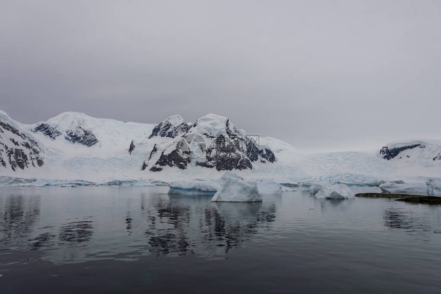 与冰山和反射的南极风景图片
