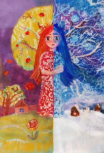 和冷热的公主相遇浸泡的水彩色冬图片