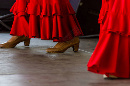一双典型的鞋子紧贴了传统的西班牙佛朗明哥舞鞋皮高跟鞋背景图片