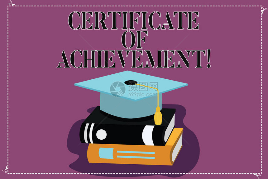显示成就证书的文本符号概念照片证明一个展示做得非常好的彩色毕业帽与流苏3D学术帽照图片
