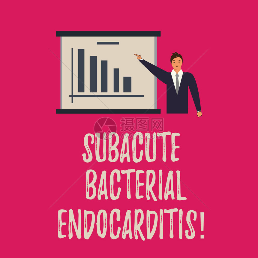 手写文字书写亚急细菌心内膜炎概念意指感染心脏内层的西装男子站着用条形图复制空图片