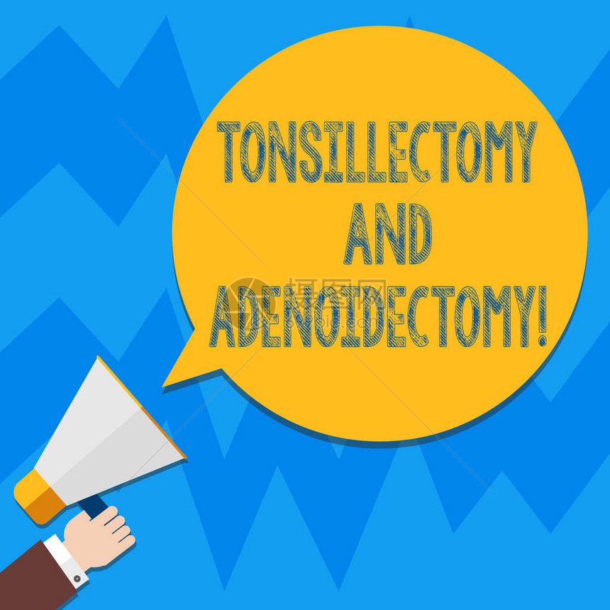 Tonsillectomy和Adenoideectomy删除和类胡分析程序的商业概念手持MegaphoneBlank圆形彩色图片
