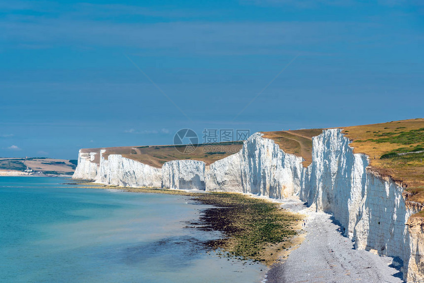 英格兰南海岸的白色粉笔悬崖图片