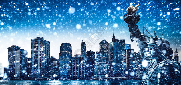 纽约市冬天的概念纽约市下雪在降雪图片