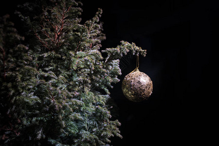 松树枝上的圣诞和新年装饰图片