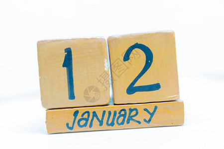 1月12日每月第12天木制背景日历冬图片