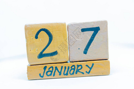 1月27日每月第27天木制背景日历冬图片