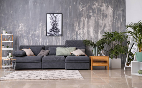 带舒适灰色沙发的客厅时尚内饰图片