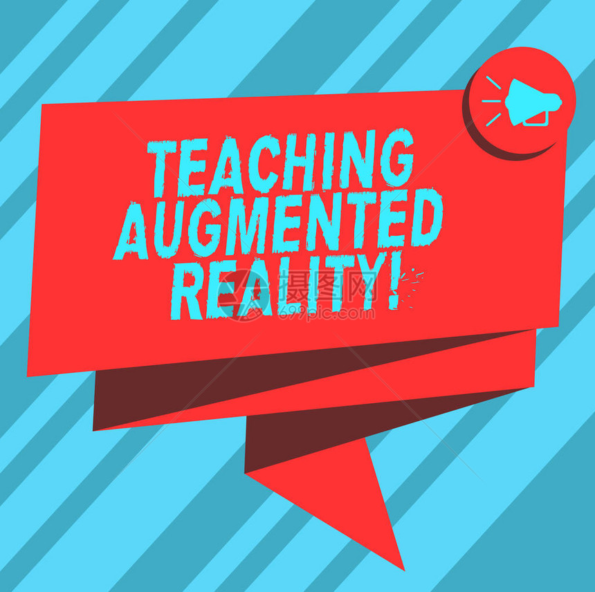 显示增强现实教学的文字符号概念照片直接在教室中使用AR应用程序折叠3D丝带腰扩音器语音图片